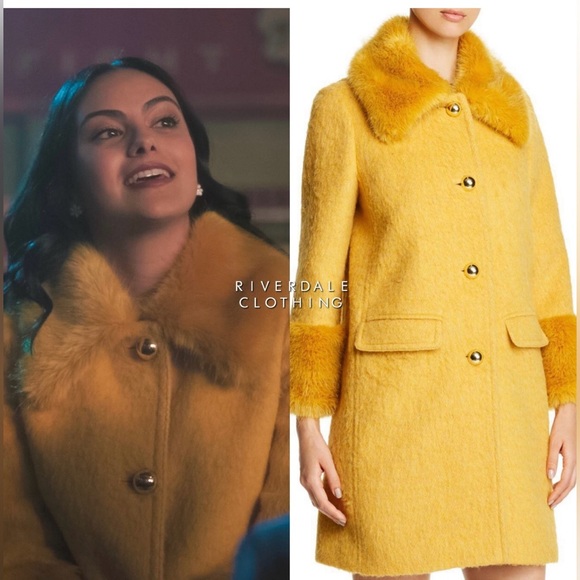 Kate Spade Fluffy Wool Faux Fur Trim Yellow Coat Size 4 / Small - Picture 3 of 9
